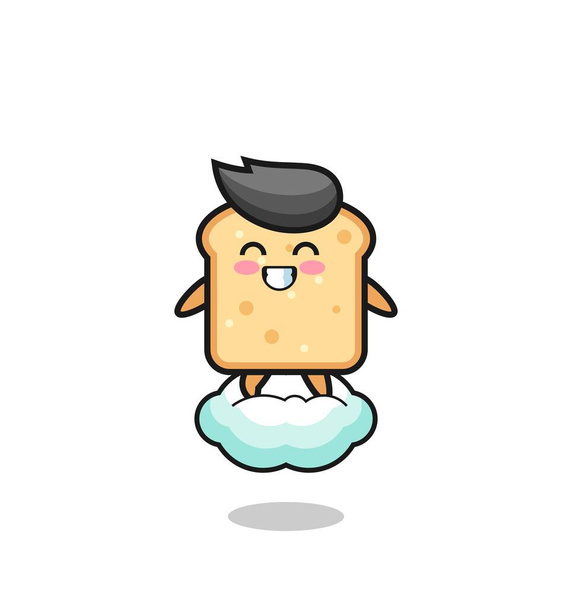 cute bread illustration riding a floating cloud , cute design - Vector, Image