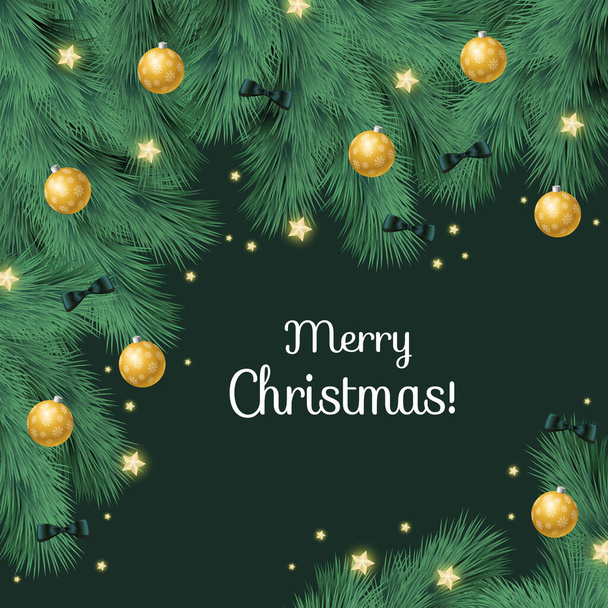 Fête du Nouvel An fond félicitations Joyeux Noël, modèle de carte postale avec arbre décoré et décorations - Illustration vectorielle - Vecteur, image