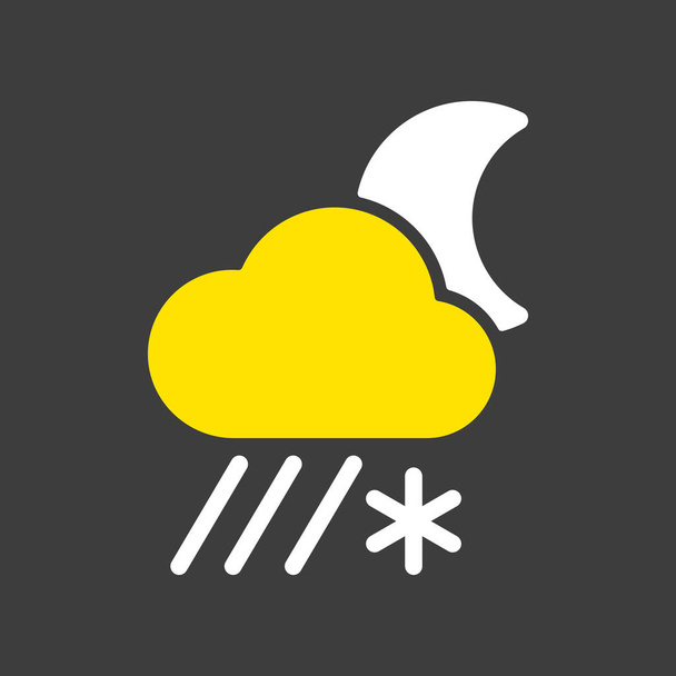 Nube de lluvia con icono de glifo de luna de nieve sobre fondo oscuro. Signo de meteorología. Símbolo gráfico para viajes, turismo y clima sitio web y aplicaciones de diseño, aplicación, interfaz de usuario - Vector, Imagen