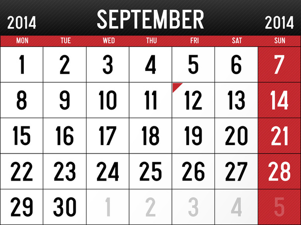 Syyskuun 2014 kalenteri
 - Vektori, kuva