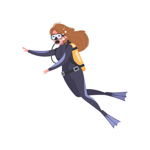 Mujer de buceo Composición de dibujos animados - Vector, imagen