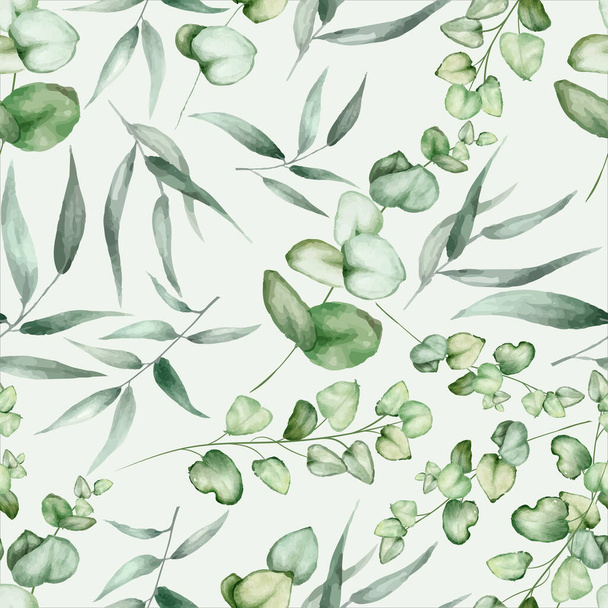 elegante mano dibujo eucalipto hojas patrón - Vector, imagen
