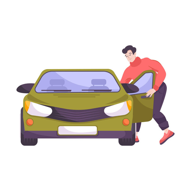 Parkovací set s plochými ikonami aut z různých úhlů s parkovištěm a platební terminál vektorovou ilustrací - Vektor, obrázek