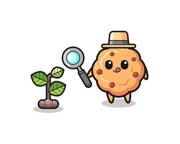 cute chocolate chip cookie herbalist researching a plants , cute design - Vector, Image