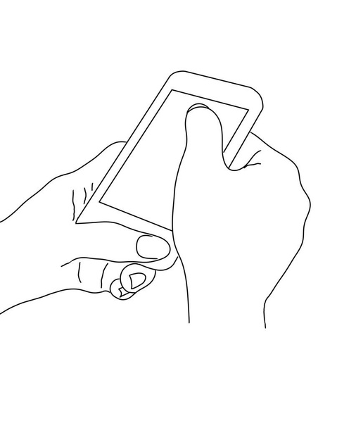 Smart phone on hand line arte doodle estilo ilustração - Foto, Imagem
