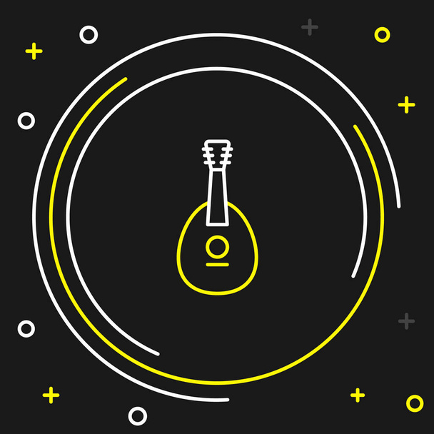 Linia Tradycyjny instrument muzyczny ikona mandoliny izolowane na czarnym tle. Kolorowy koncept. Wektor - Wektor, obraz