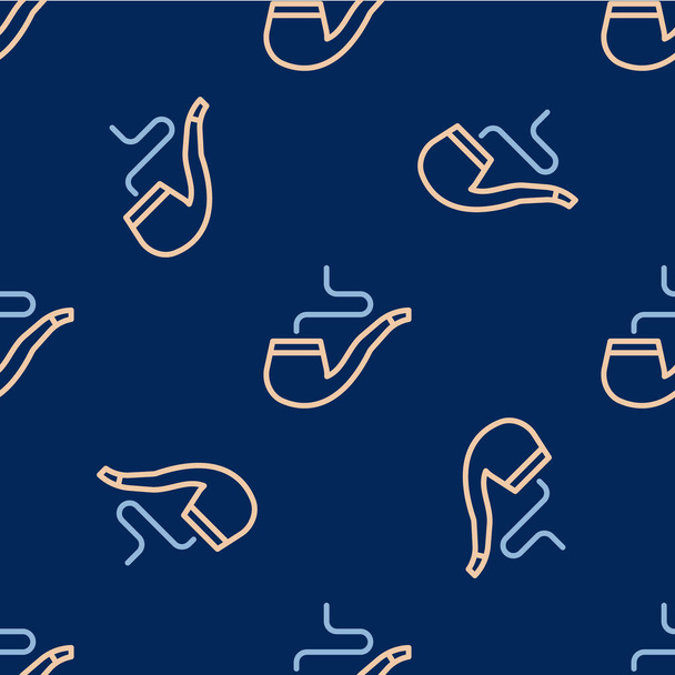 Line Smoking pipe with smoke icon isolated seamless pattern on blue background. Tobacco pipe.  Vector - Vector, Image