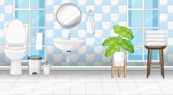 Design de interiores do banheiro com ilustração de móveis - Vetor, Imagem