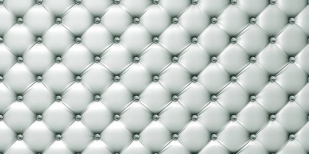 Λεπτομέρεια από ένα λευκό δερμάτινο καναπέ με διαμαντένια κουμπιά, 3D εικονογράφηση - Φωτογραφία, εικόνα