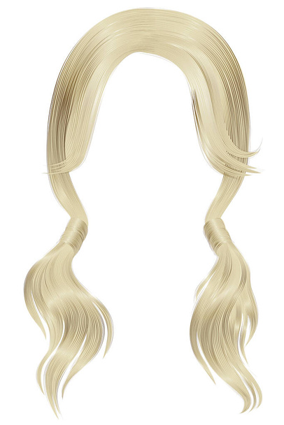 μοντέρνα γυναικεία μαλλιά ξανθά ανοιχτό χρώμα .δύο Pigtails. στυλ ομορφιάς μόδας . - Διάνυσμα, εικόνα