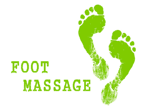 Foot massage concept. Foot massage stamp in green. Print of foots logo. Reflexology for your web site design, logo, app, UI. Stock vector. EPS10. - ベクター画像