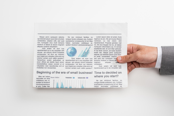 cropped view of man holding newspaper isolated on white  - Photo, Image