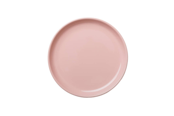 Rózsaszín kerámia kerek lemez izolált fehér háttér. Felülnézet. - Fotó, kép
