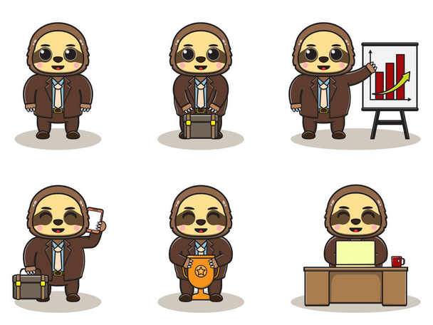 Vector illustration of Cute Sloth Businessman. Good for icon, label, sticker, clipart. - Vector, Image