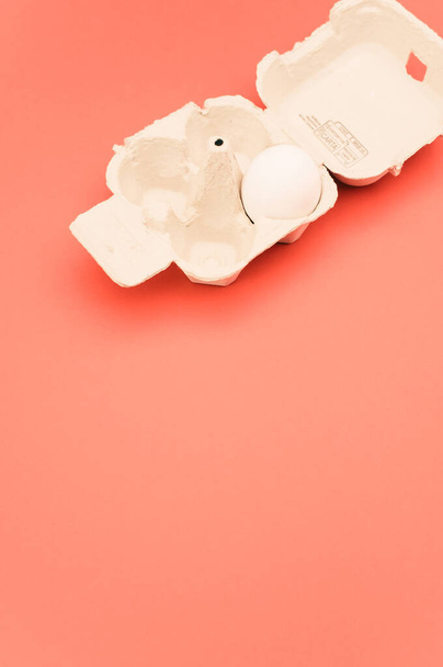 cardboard egg box made of recyclables materials with space for text on a salmon color background - Fotografie, Obrázek