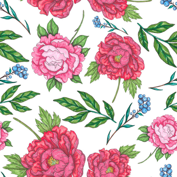 Watercolor seamless pattern with floral bouquets. Vintage botanical illustration. Elegant decoration for any kind of a design. Fashion print with colorful abstract flowers. Watercolor texture. - 写真・画像