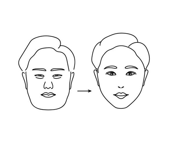 Woman face on isolated background. Plastic surgery. Vector illustration. - Vector, Image