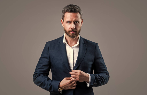 boss man in jacket with groomed beard hair, fashion - Photo, Image