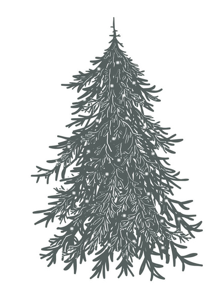 jedle vánoční strom se světly, vektorové ilustrace izolované na bílém pozadí - Vektor, obrázek