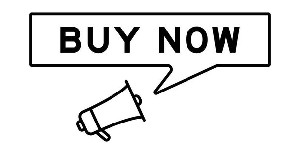 Icono de megáfono con burbuja de voz en la palabra comprar ahora en fondo blanco - Vector, Imagen