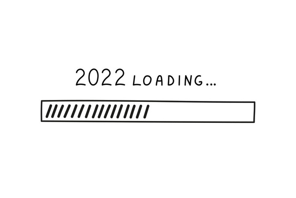 Barra de progresso 2022 ano novo em estilo doodle, ilustração vetorial. Símbolo de carregamento desenhado à mão, elemento isolado preto sobre um fundo branco. Barra de carga do esboço - Vetor, Imagem