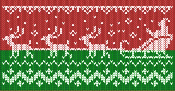 Set of ugly sweater patterns with Santa Claus and reindeer team on red backgrounds - Vector, Image