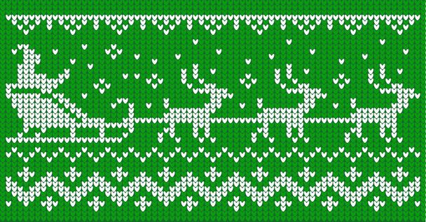 Set of ugly sweater patterns with Santa Claus and reindeer team on green background - Vector, Image