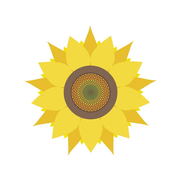 Zonnebloem hoofd icoon. Bloemen logo ontwerp. Zomertuin of veldplant met gele bloemblaadjes en zonnebloempitten. Vectorillustratie - Vector, afbeelding