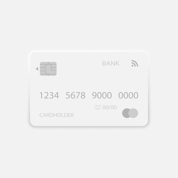 Modello di carta di credito banca plastica neomorfismo con chip e ombra. Icona di pagamento su Internet. Vettore EPS 10 - Vettoriali, immagini