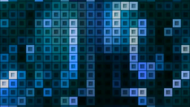 Retro tetris met gloeiende vierkanten. Beweging. Achtergrond met neon vierkanten bewegen in elektronisch veld. Retro computerspel met bewegende slangenvierkanten - Video