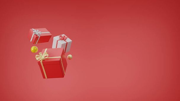 Levitar presente caja o caja de regalo flotando en el aire celebrar festivo para la ilustración de la representación 3D de Navidad - Foto, imagen