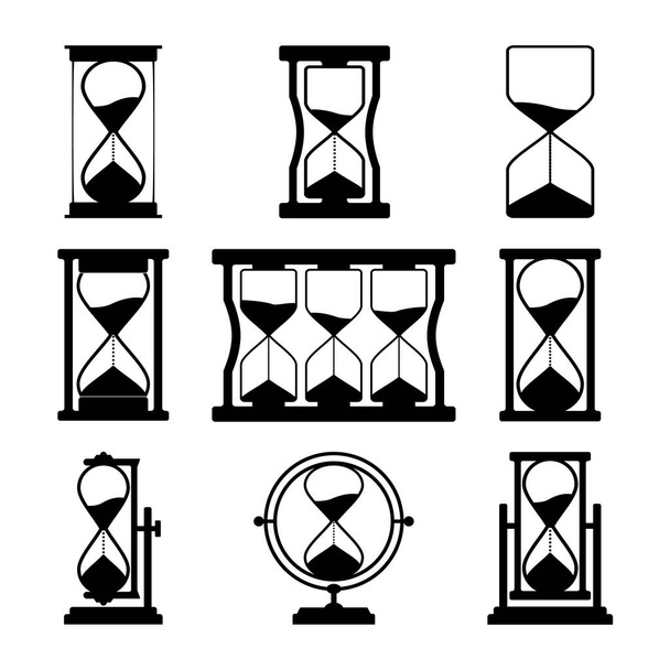 Hourglass of different shapes in black on a white background. Vector image. - Vector, Image
