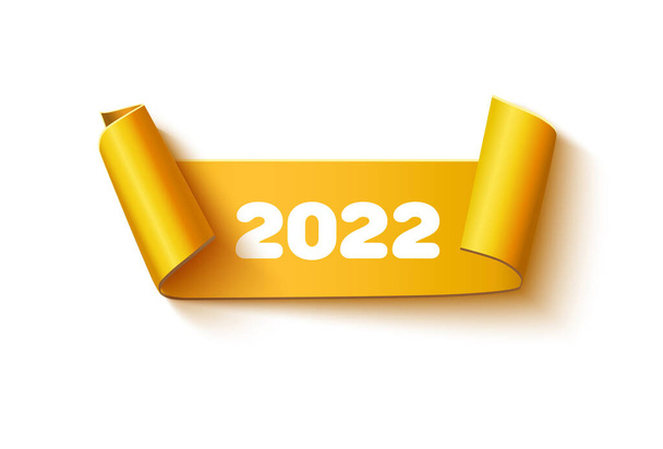2022 Νέο έτος banner χρυσό χαρτί κορδέλα διάνυσμα - Διάνυσμα, εικόνα