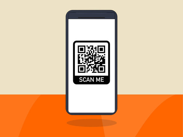 mobiele telefoon of smartphone met een qr-code om te scannen - Vector, afbeelding