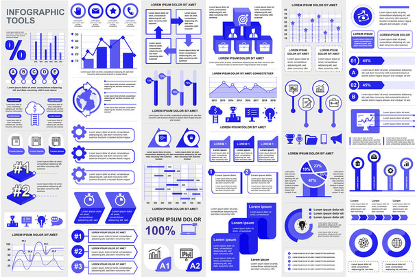 Bundle infographic elements data visualization vector design template. Mega set. Can be used for steps, business processes, workflow, diagram, flowchart concept, timeline, icons, info graphics. - Vector, Image