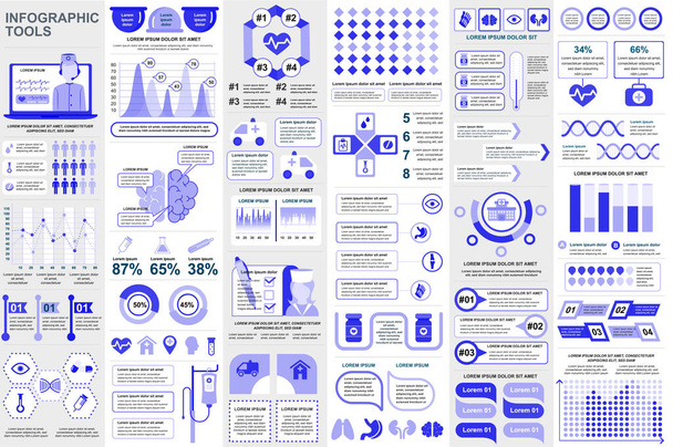 Bundle medical infographic elements data visualization vector design template. Mega set. Can be used for steps, processes, workflow, diagram, healthcare concept, timeline, icons, info graphics. - Vector, Image