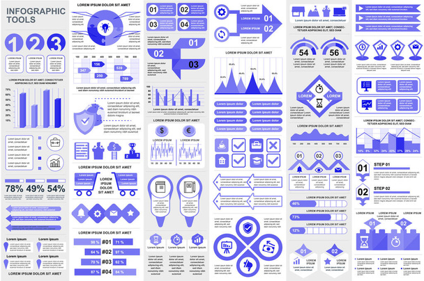 Bundle infographic elements data visualization vector design template. Mega set. Can be used for steps, business processes, workflow, diagram, flowchart concept, timeline, icons, info graphics. - Vector, Image