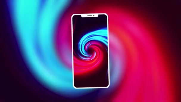 Concept of technologies and communication. Motion. Silhouette of a new smartphone with bright colored display on space background. - Footage, Video