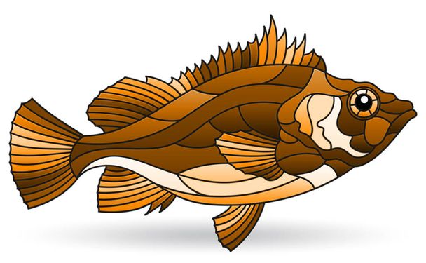 Ілюстрація у вітражному стилі з абстрактною коричневою рибою ізольована на білому тлі
 - Вектор, зображення