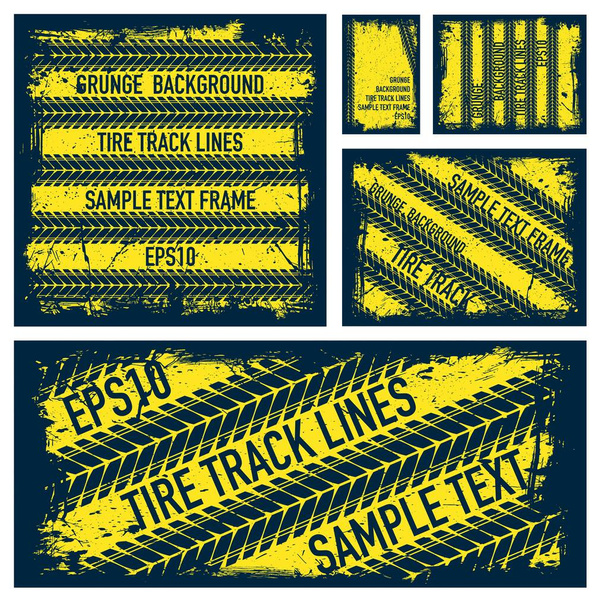Grunge text tire tracks frames set - Vector, Image