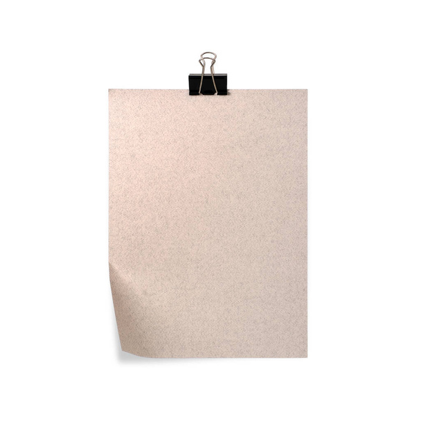 Feuille de papier avec pinces à reliure isolées sur fond blanc - Photo, image