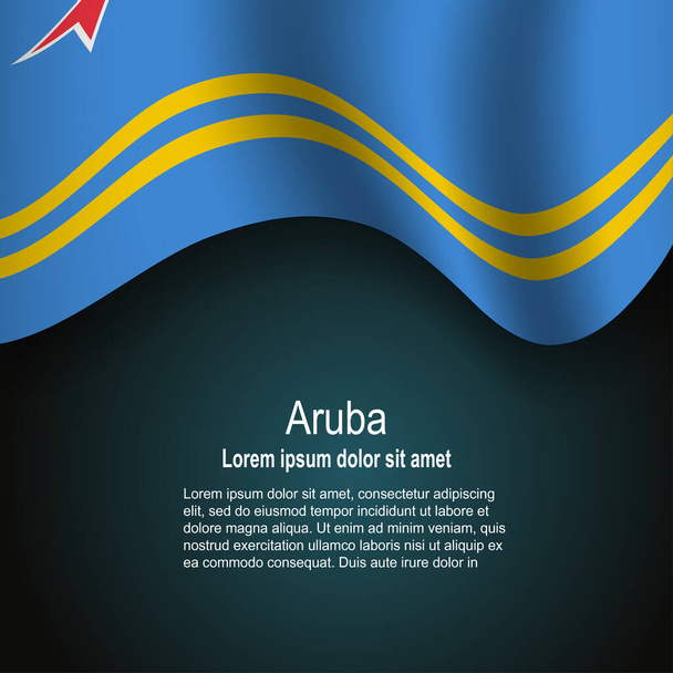 Bandera de Aruba ondeando sobre fondo oscuro con texto. Ilustración vectorial - Vector, Imagen