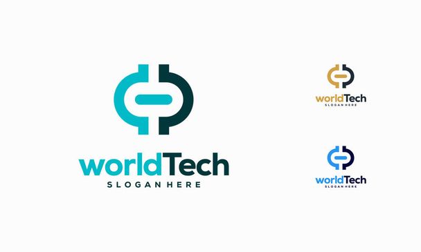 Modern World Tech logo designs concept vector illustration, Abstract Circle Technology logo template, Wire Tech logo designs vector - Вектор, зображення