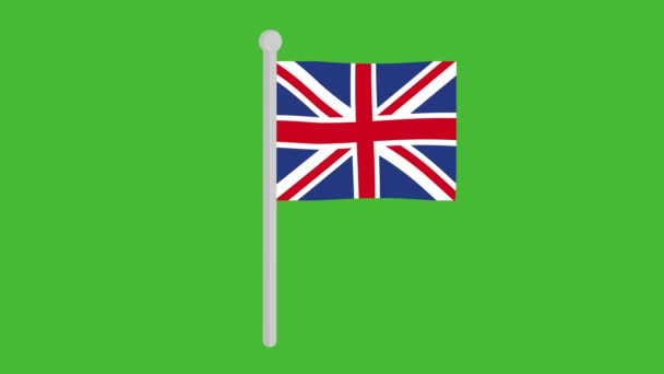 ポールからなびく英国の旗のループアニメーション。背景は緑のクロマキー - 映像、動画