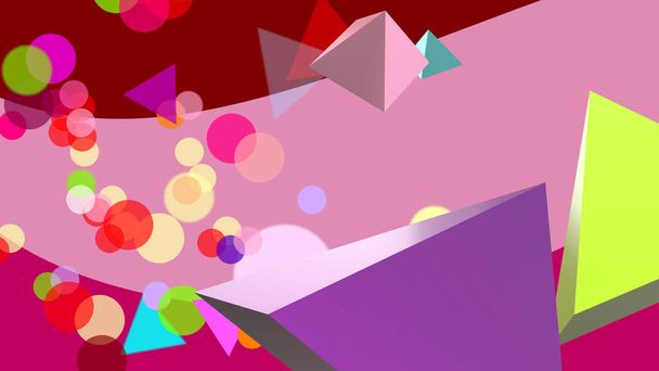 Blended hue fund. Random circles and triangles. Cute aesthetic WALLPAPER ideas. Background design Image. Colorful. Abstract 3D ILLUSTRATION of geometric shapes. Innovator digital rendering. - Photo, Image