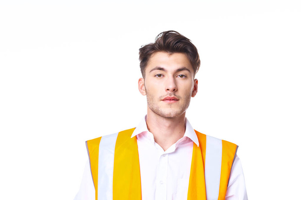 engineer in orange vest posing job professional - Fotó, kép