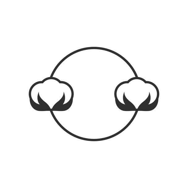 Biologisch katoen bloem rond logo. Vectorlabel en icoon op blanco achtergrond. Geïsoleerde zwart-wit tekening en clipart. - Vector, afbeelding