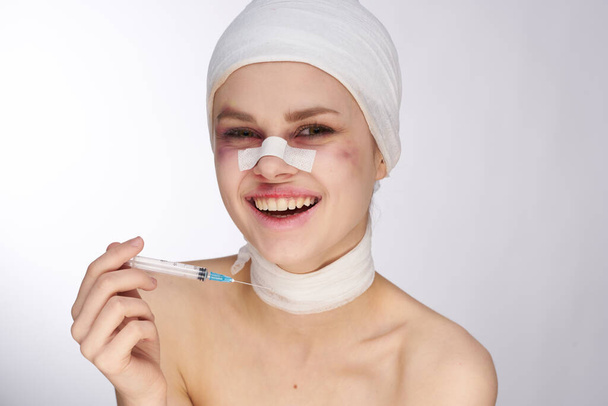 portrait of a woman plastic surgery operation bare shoulders isolated background - Foto, immagini