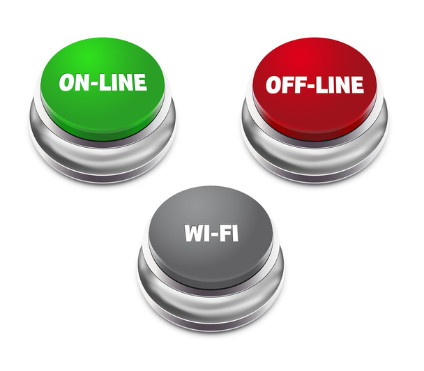 piros offline, zöld online és szürke wifi gomb - Vektor, kép