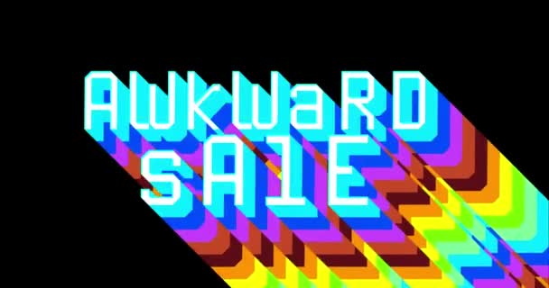 The word Awkward Sale. 4k animated long layered multicolored shadow with the colors of a rainbow on black background. - Footage, Video
